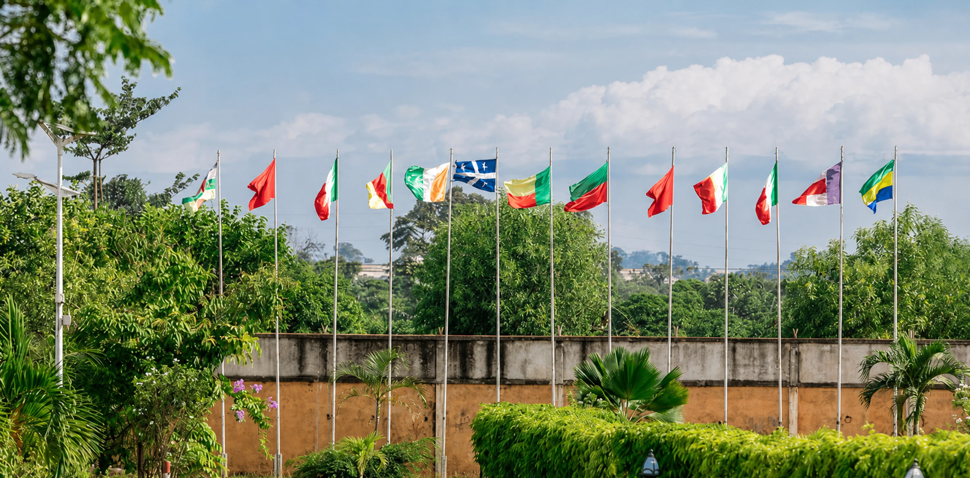 Drapeaux et végétation sur le campus de l’UIL-BJ
